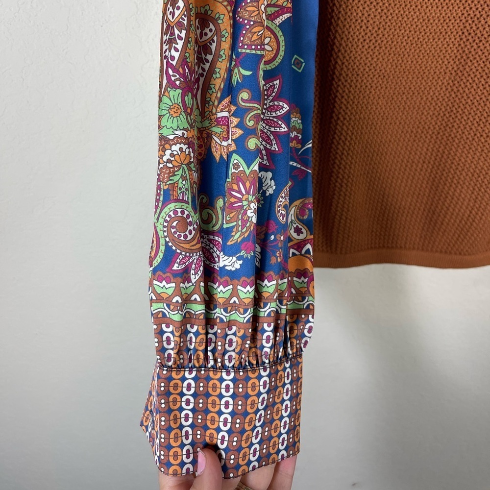 Current Air Knit Sweater Vest Satin Paisley Layered Top Size Small